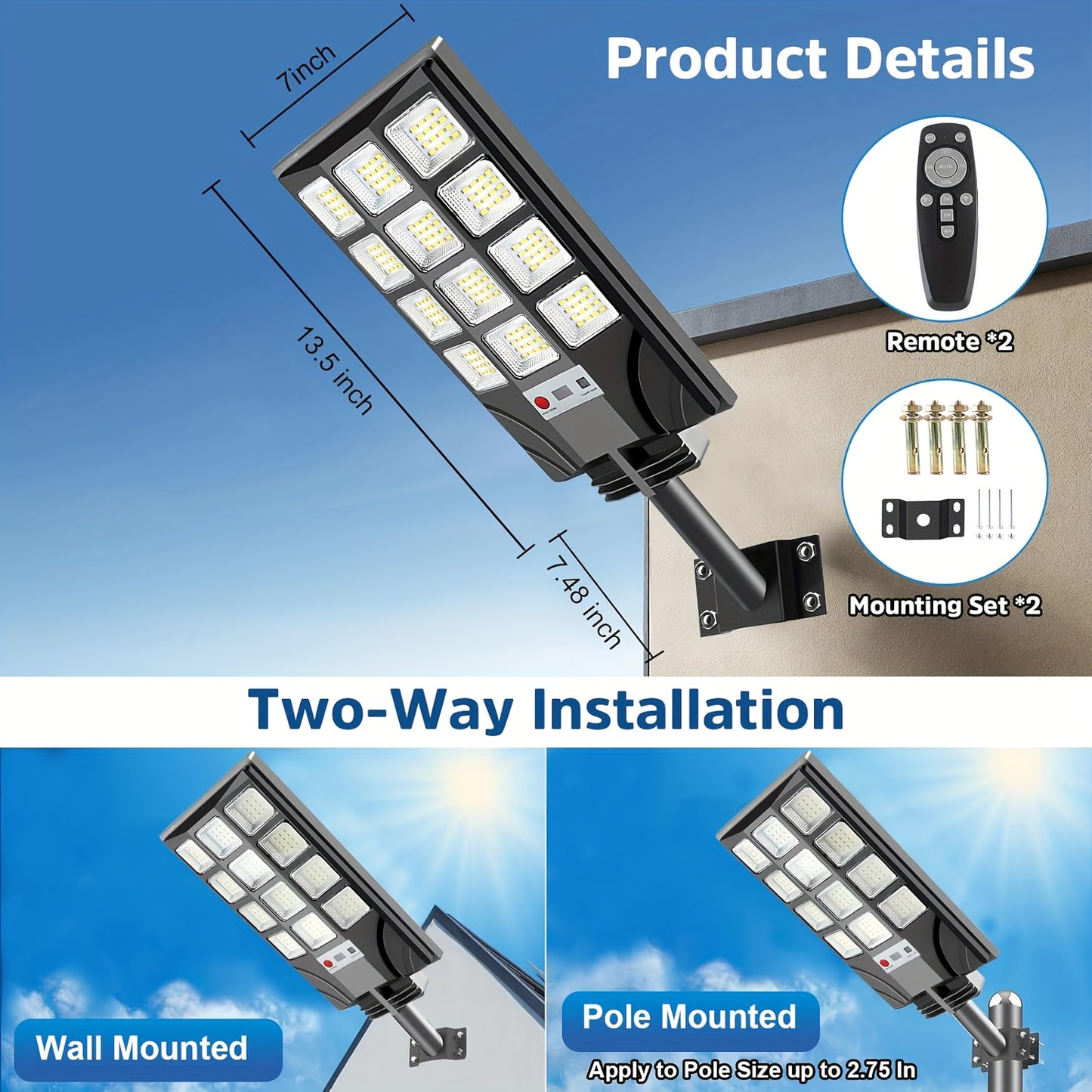 CVCPBU Solar Street Lights 400 LED Waterproof Remote Control
