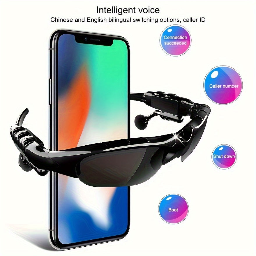 Wireless Glasses Wireless Headset, Support Hands-free Calls And Music, Smart Glasses, Plastic Opening And Closing Design, Volume Control Button, Built-in Condenser Microphone, USB Charging, 30 MAh Rechargeable Polymer Battery