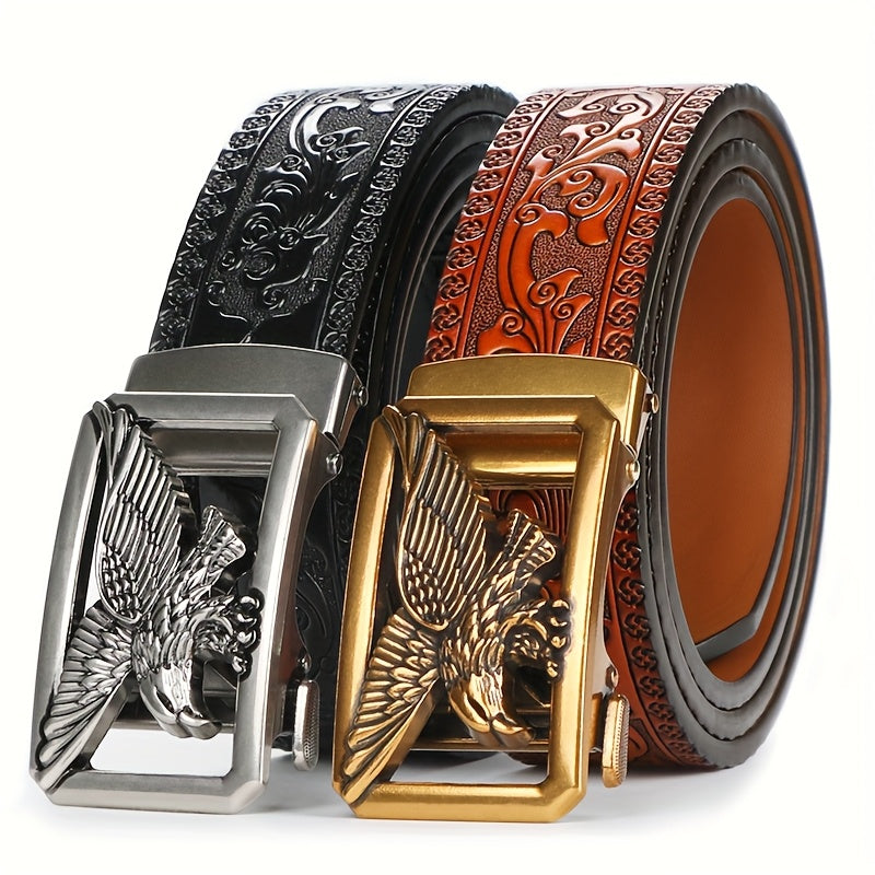 2 Pack Genuine Leather Belts For Men With Adjustable Quick Release Buckle
