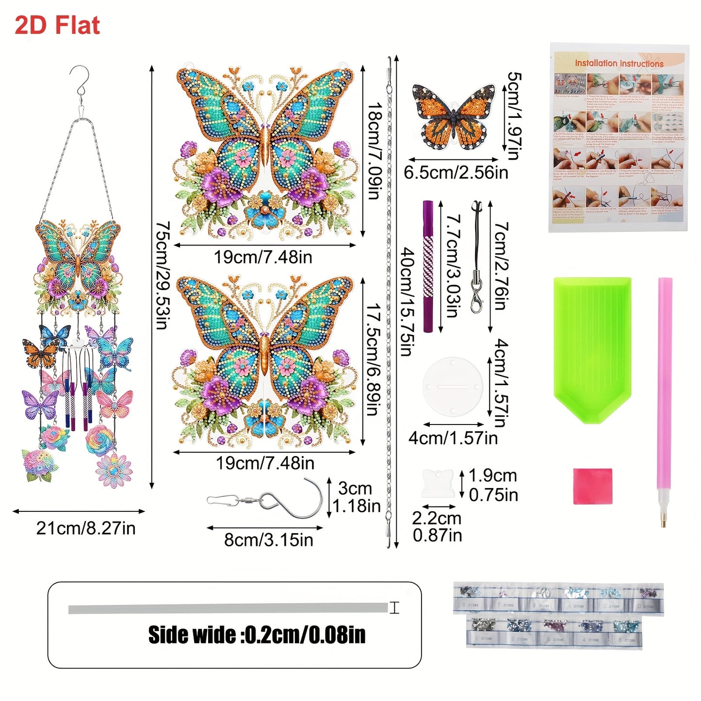 LINKSTYLE DIY Diamond Painting Wind Chime Kit Butterfly Rotating