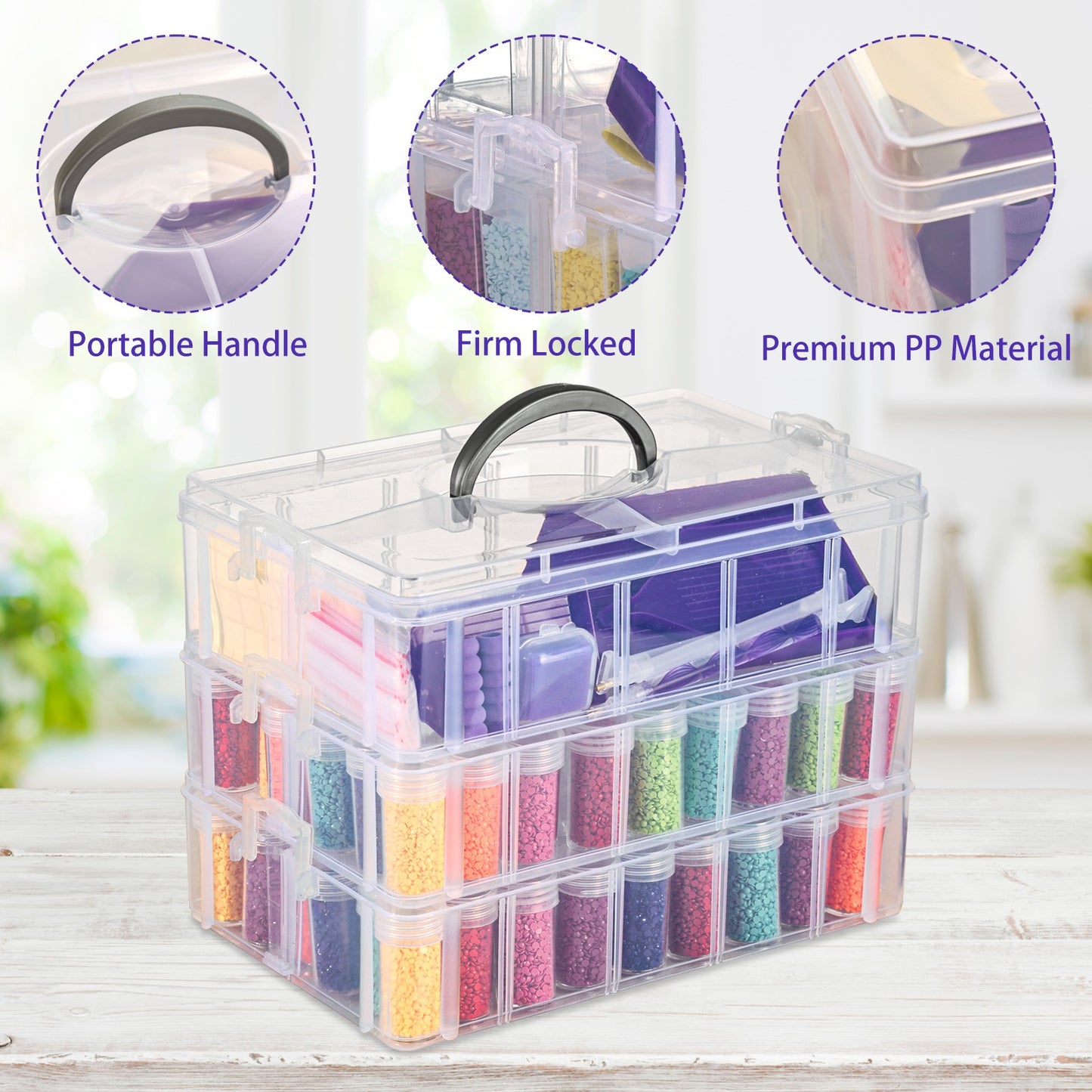 WHONLINE 3 Tier Diamond Painting Storage Container 100 Slots Bead Organizer