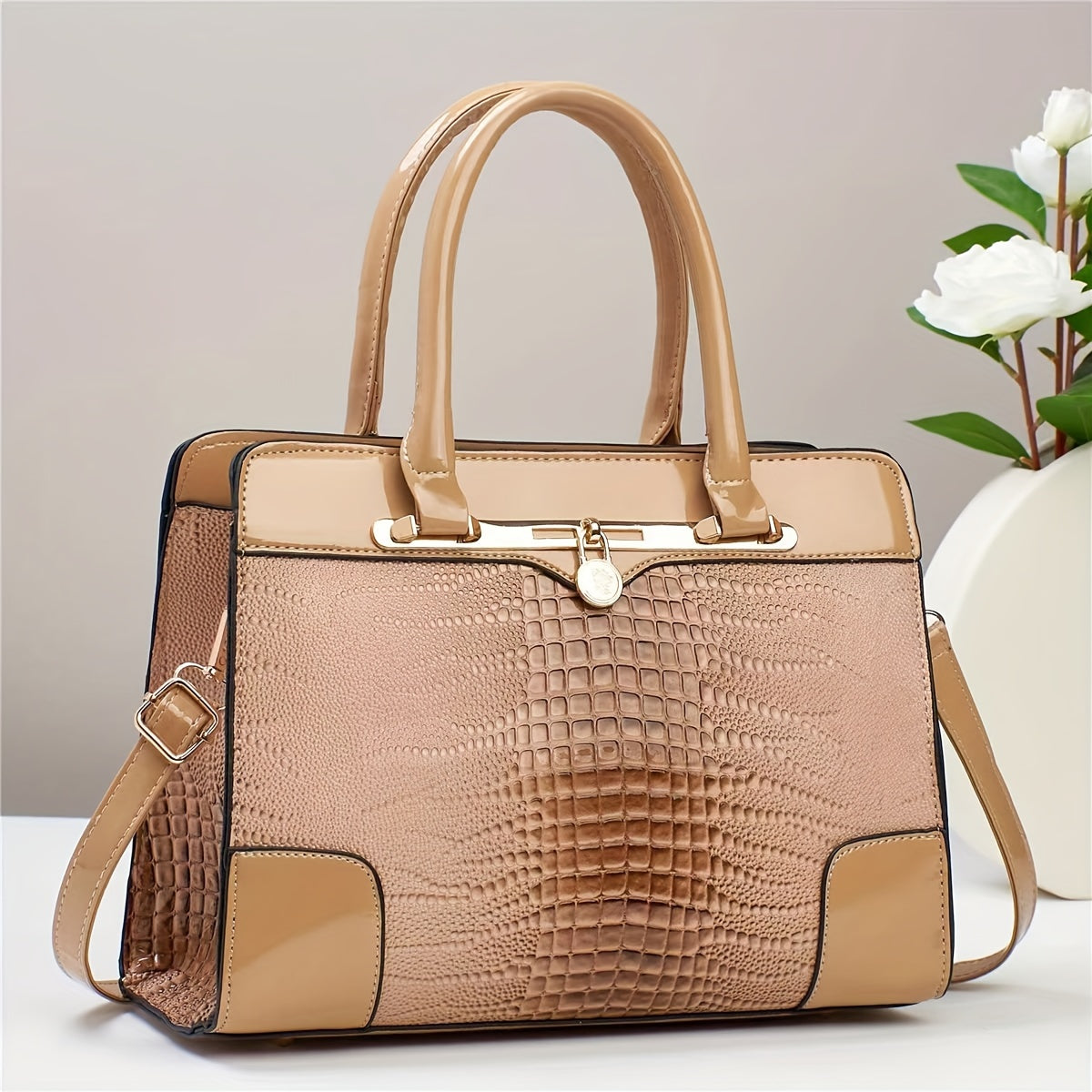 Elegant Crocodile Handbag Red Pattern Large Capacity Bag