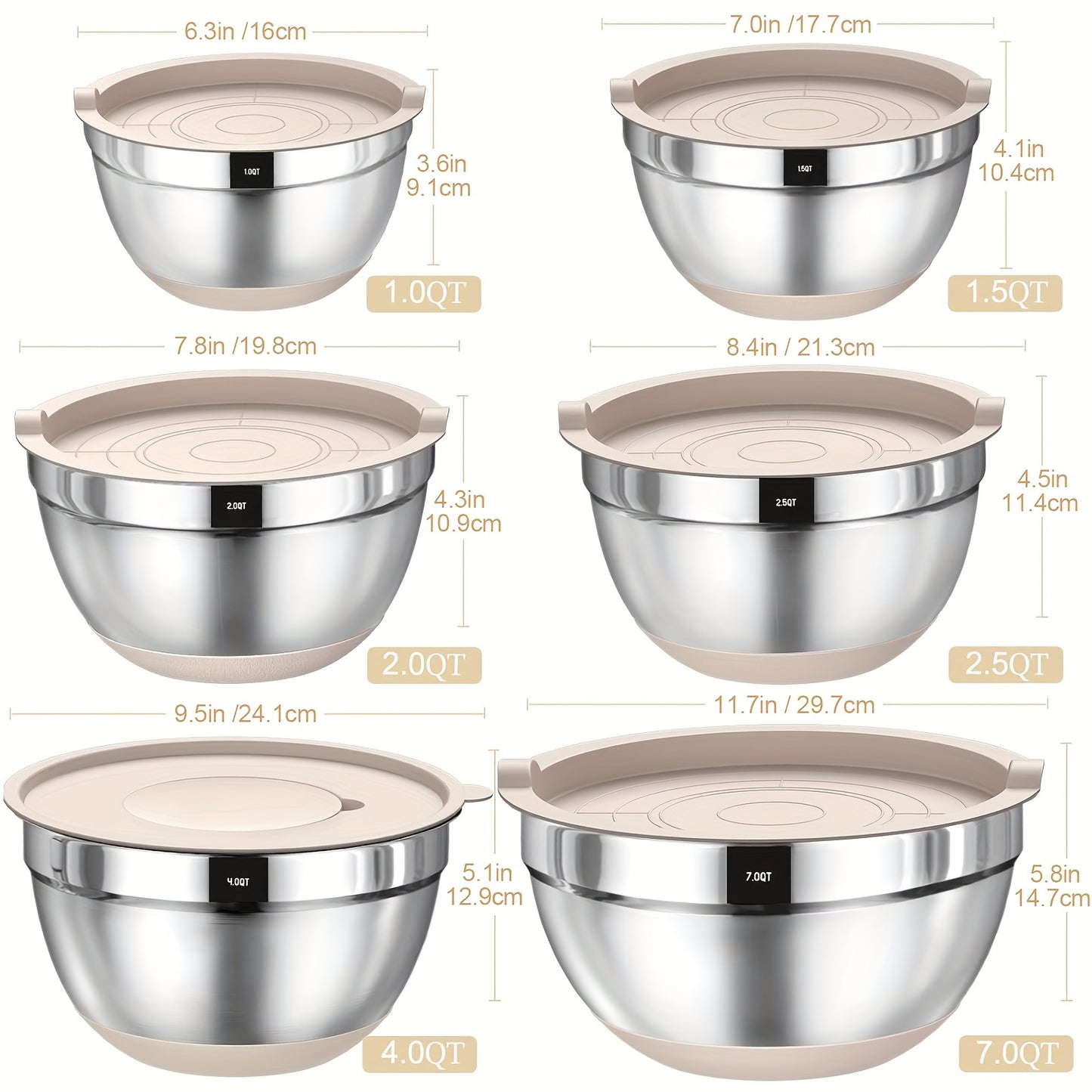 Skroam 26Pcs Stainless Steel Mixing Bowls With Airtight Lids