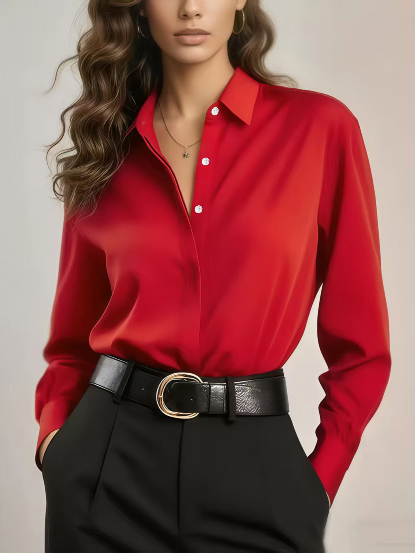 Women's French Style Solid Blouse, Hidden Button Long Sleeve Shirt, Four Season Office Wear,, White Blouse for Women