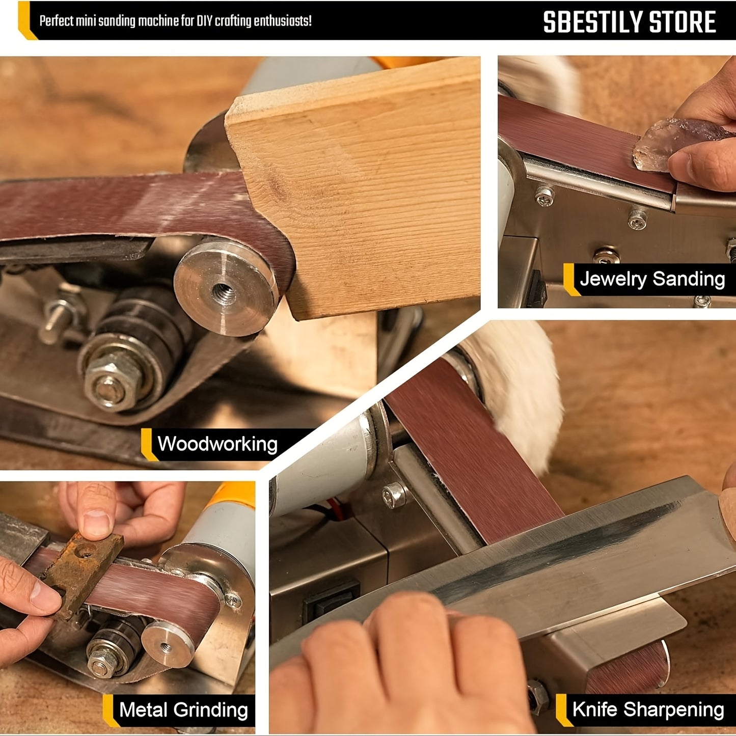 Mini Electric Belt Sander 7 Speed Control 10 Belts 110V