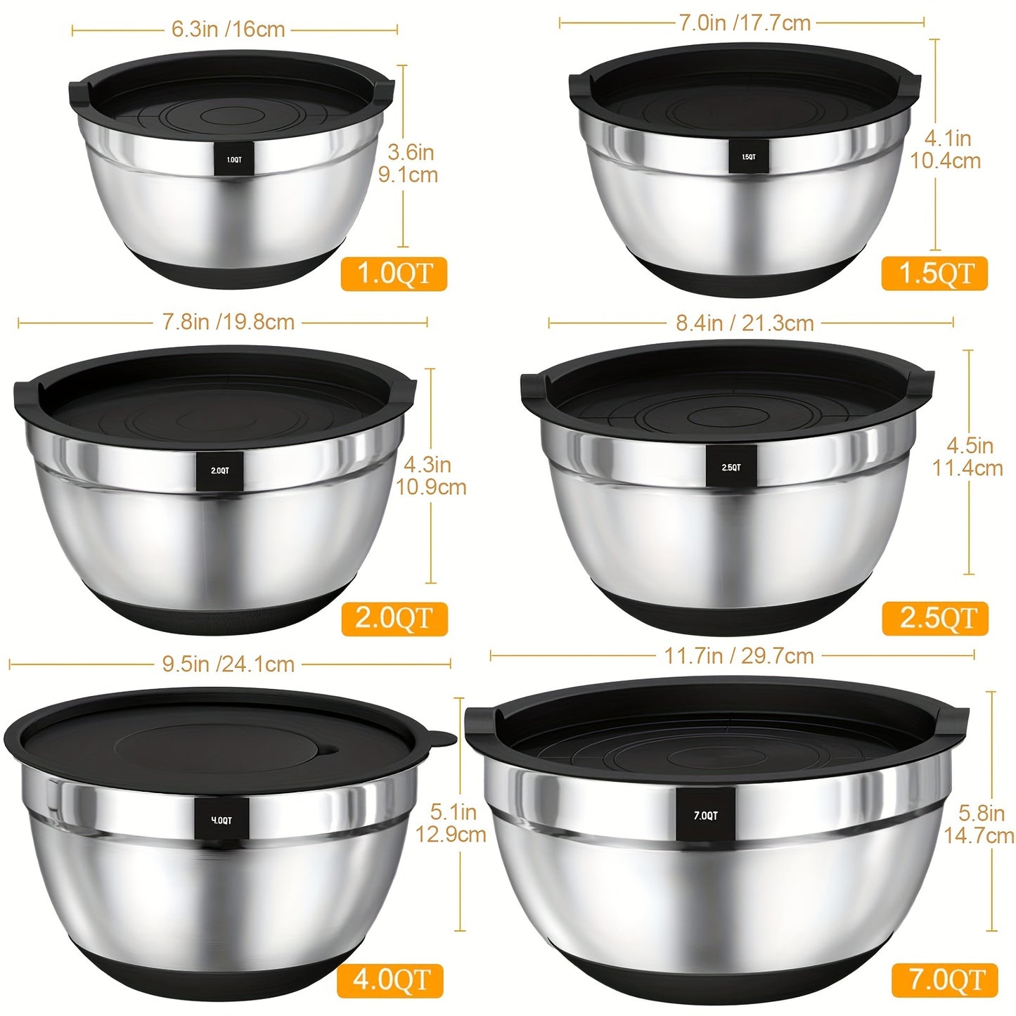 Skroam 26Pcs Stainless Steel Mixing Bowls With Airtight Lids