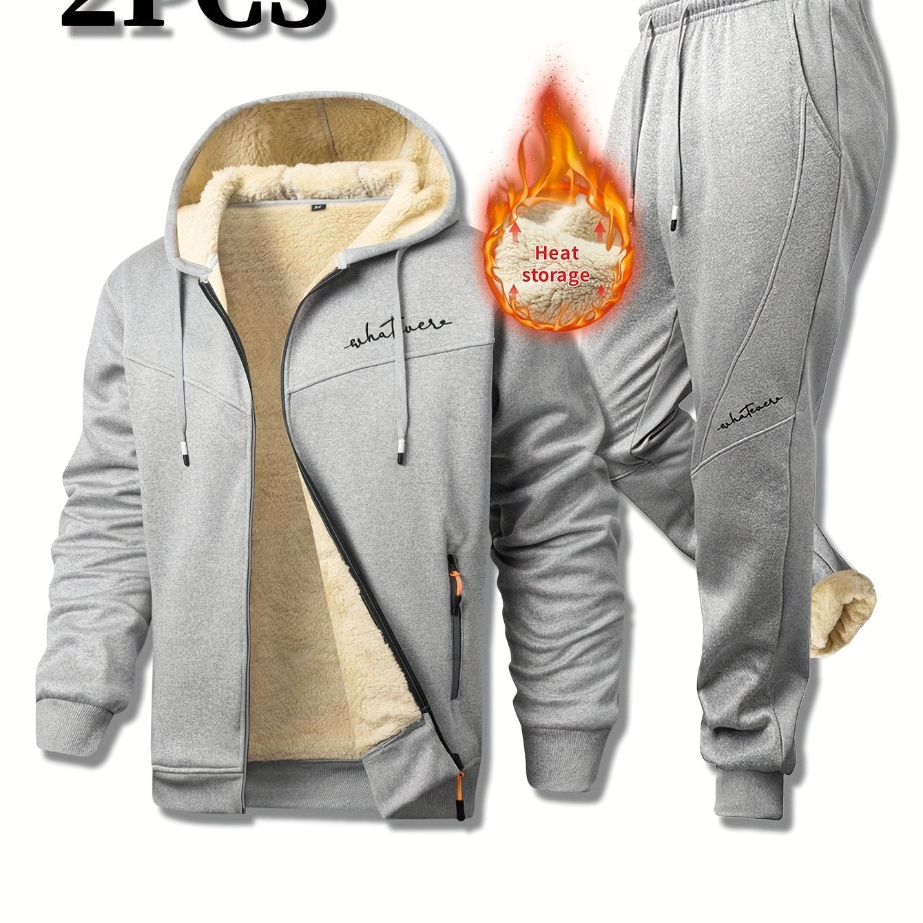 Men's Winter Fleece Set Hooded Jacket With Sherpa-Lined Pants