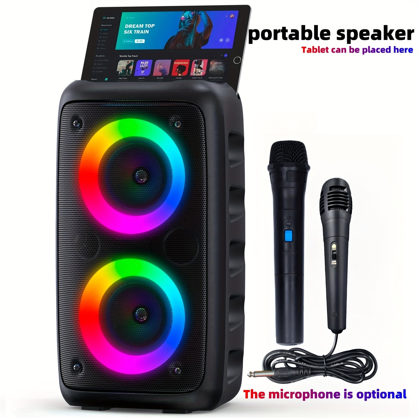 GDHENGYIN Karaoke Machine With Wireless Microphone And LED Lights
