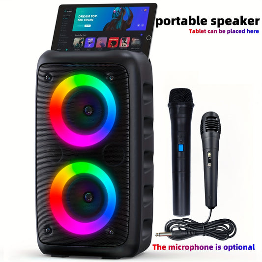 GDHENGYIN Karaoke Machine With Wireless Microphone And LED Lights