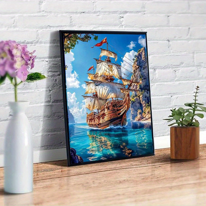 Qiziteng 5D DIY Diamond Painting Kit Sailboat Sunset Round Mosaic