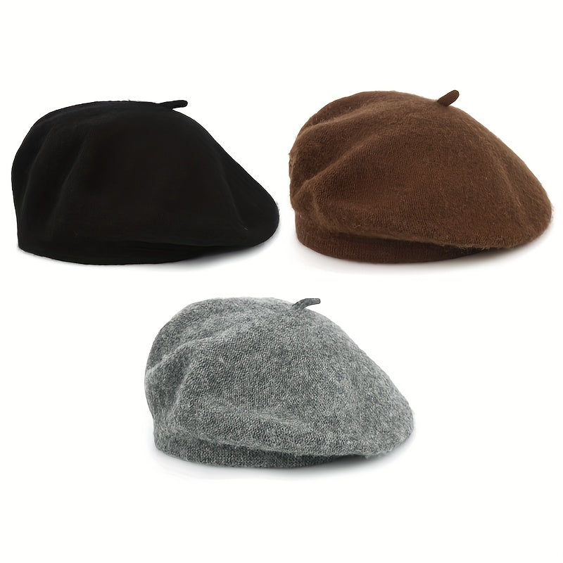 3pcs Women's Beret Hats - Soft Winter Warm Pure Brimless Caps, Non-Stretch Tight-Fit Suitable for Daily & Special Occasions, Hand Washable Cold Weather Hats in Beige/Black/Burgundy/Navy/Gray/Pink - Breathable Winter Hat Colle
