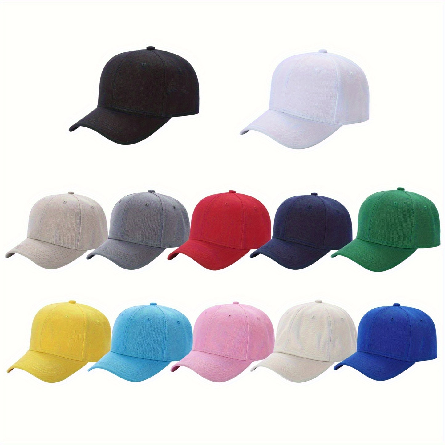 12 Pack Bulk Multicolor Adjustable Blank Baseball Caps