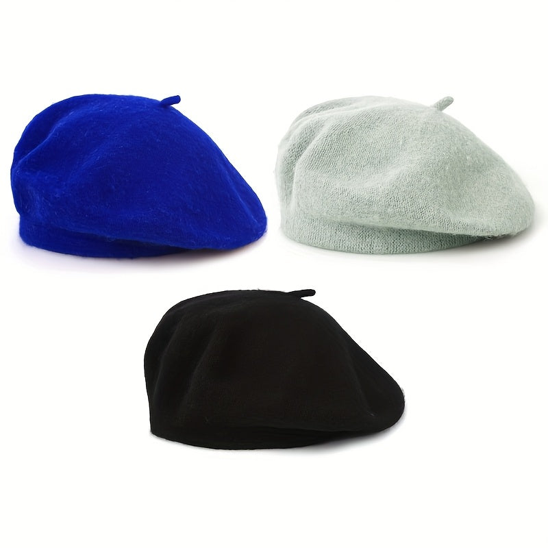 3pcs Women's Beret Hats - Soft Winter Warm Pure Brimless Caps, Non-Stretch Tight-Fit Suitable for Daily & Special Occasions, Hand Washable Cold Weather Hats in Beige/Black/Burgundy/Navy/Gray/Pink - Breathable Winter Hat Colle