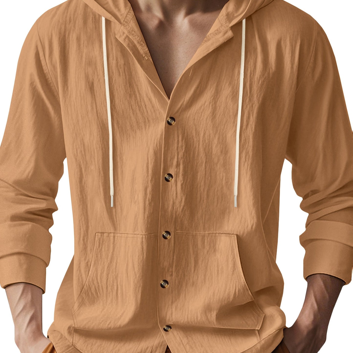 Mens Linen Hooded Shirt Casual Outdoor Everyday Wear