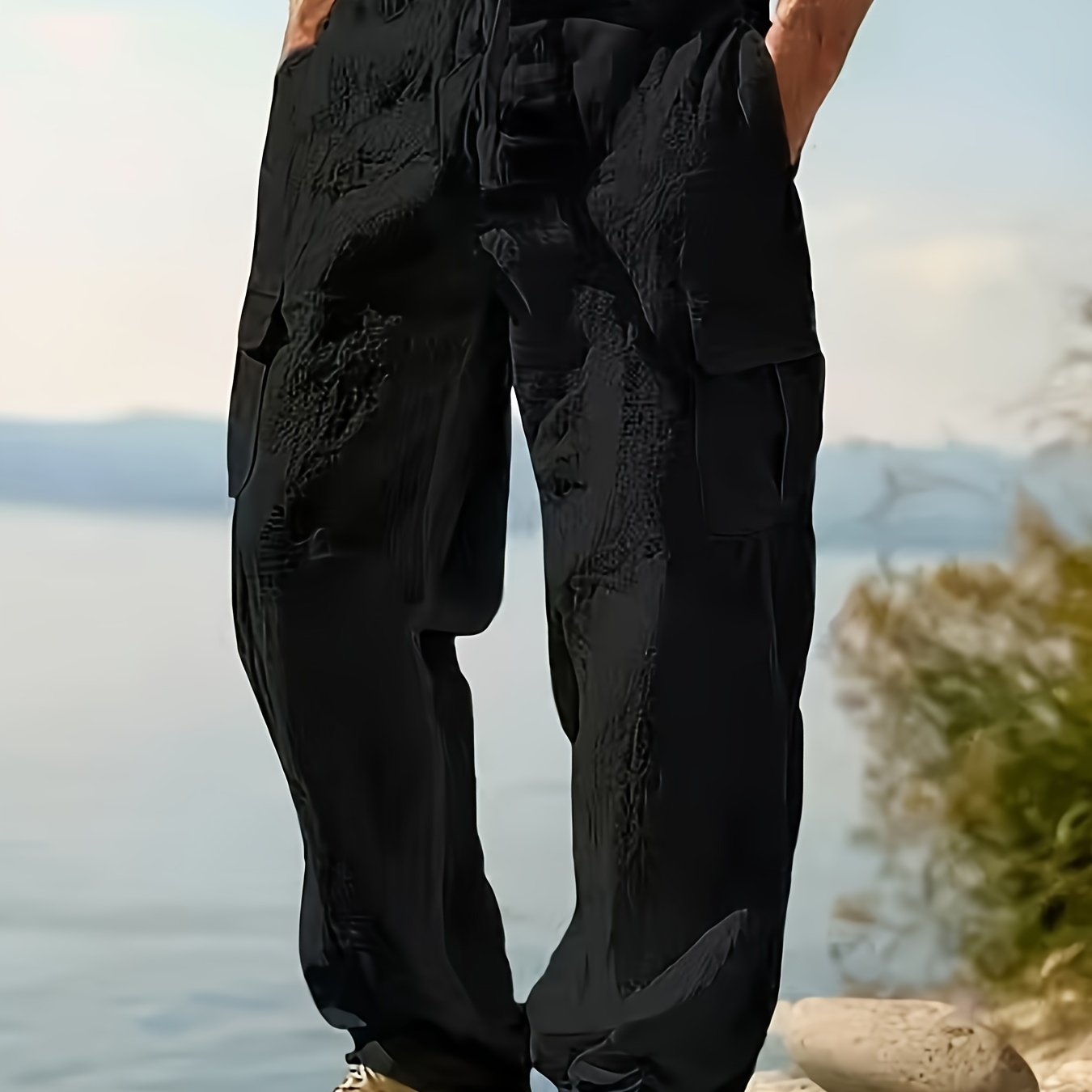 Mens Linen Work Pants Breathable Regular Fit For Casual Wear
