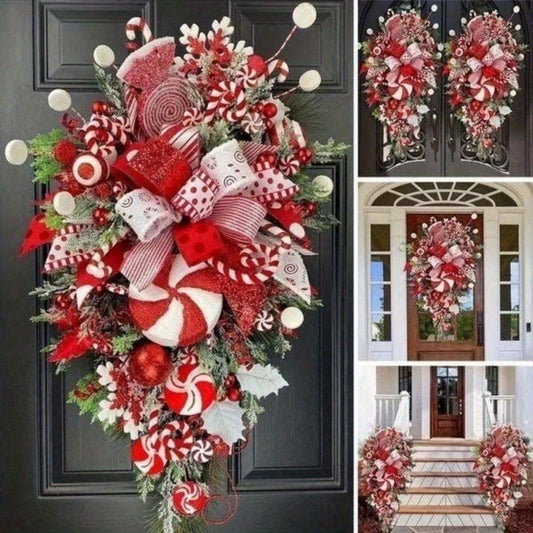 Christmas Candy Cane Wreath With Ornaments For Indoor Outdoor Decor