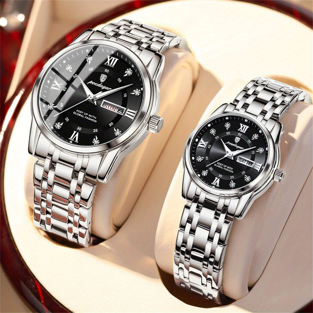 POEDAGAR Couple Watches Night Light Fashionable Timepiece Gift for Couples