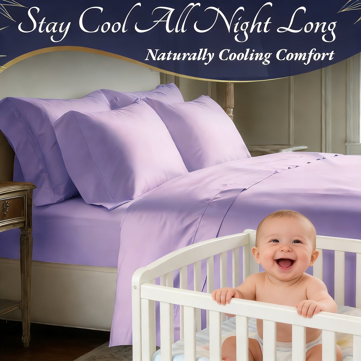 4pcs Bamboo Cooling Bedding - Extra Deep Pocket Breathable And Cooling - Suitable for Hot Sleepers And Sweats, Children Pillowcases, Flat Sheet And Fitted Sheet - A Perfect Gift for Family, Queen And King Sizes, Next Day Deli