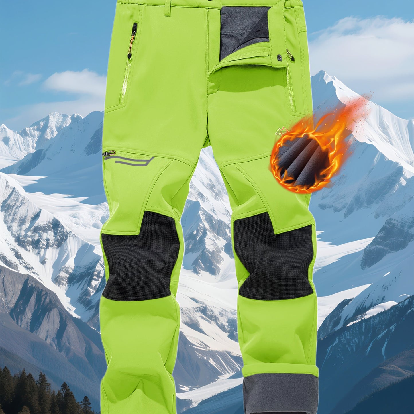 CRYSULLY Men's Winter Fleece Softshell Pants With Warm Lining Zippered Pockets