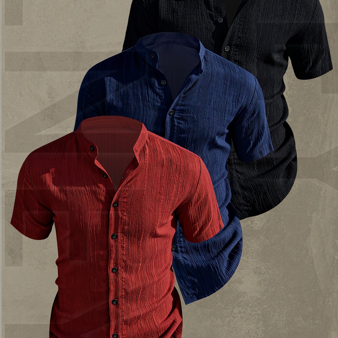 Lightweight Men Short Sleeve Shirt Stand Collar Casual Summer Wear
