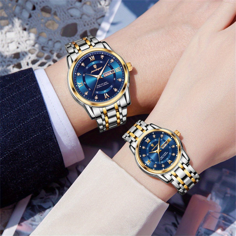 POEDAGAR Couple Watches Night Light Fashionable Timepiece Gift for Couples