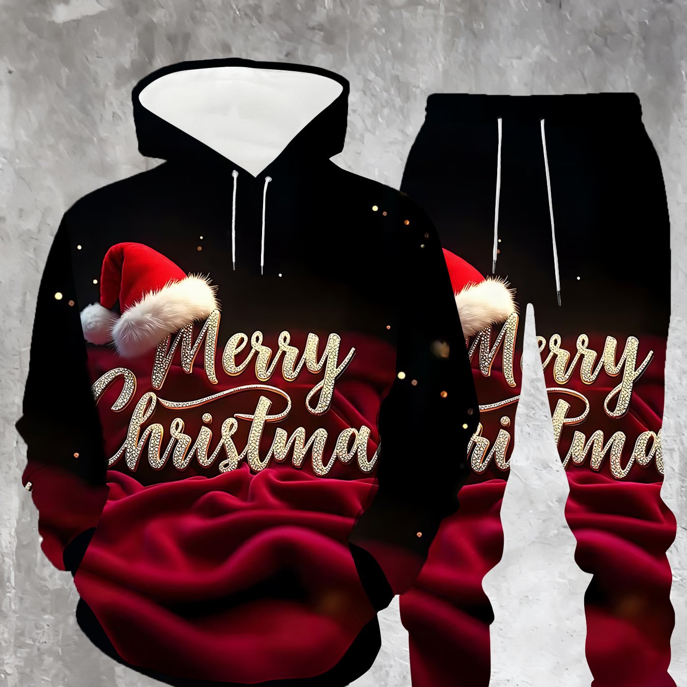 Men's Christmas Hoodie And Sweatpants Set With Glitter Print