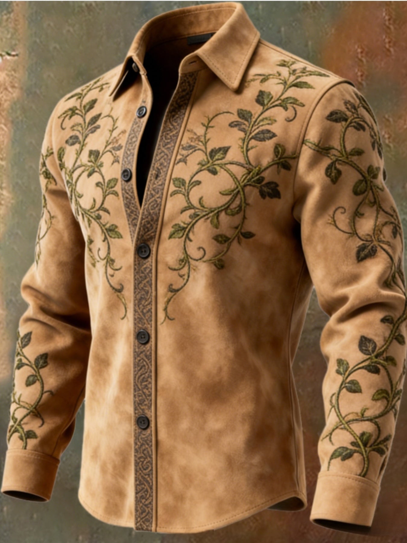 Retro Western Embroidered Cowboy Shirt For Men Autumn Winter Polyester