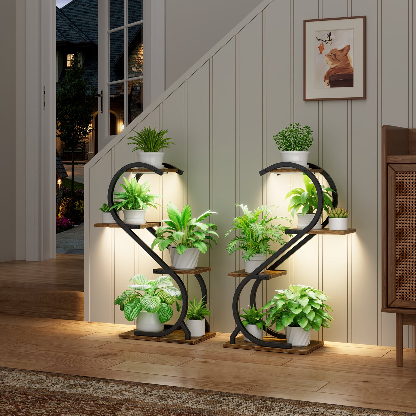CODACE 2pcs Indoor Plant Stand With Grow Lights Four Tier