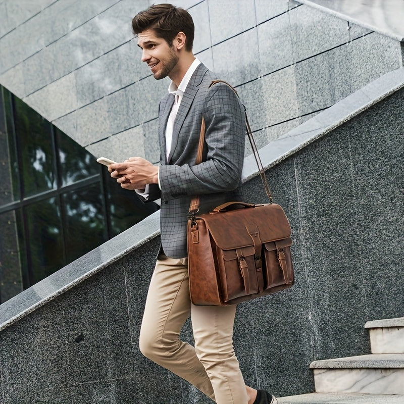 RAINSMORE Mens Crossbody Laptop Briefcase For Office Travel