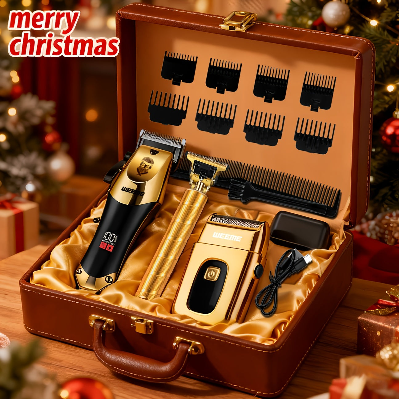 3pcs Set Golden Hair Clippers Professional, Beard Trimmer, T-Blade Trimmer Kit For Men, Cordless Hair Cutting And Styling Tools, Golden Design Shaver, Ideal Birthday And Christmas Gifts, Valentine'S Day