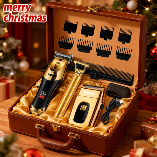 3pcs Set Golden Hair Clippers Professional, Beard Trimmer, T-Blade Trimmer Kit For Men, Cordless Hair Cutting And Styling Tools, Golden Design Shaver, Ideal Birthday And Christmas Gifts, Valentine'S Day