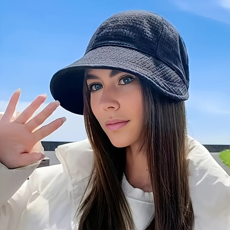 2 Random Color Women's Wide Brimmed Sun Hats, Resistant Hiking And Fishing Hats, Solid Color Fisherman Hats, Adjustable Drawstring Outdoor Beach Sun Hats, Foldable Ponytail Hats