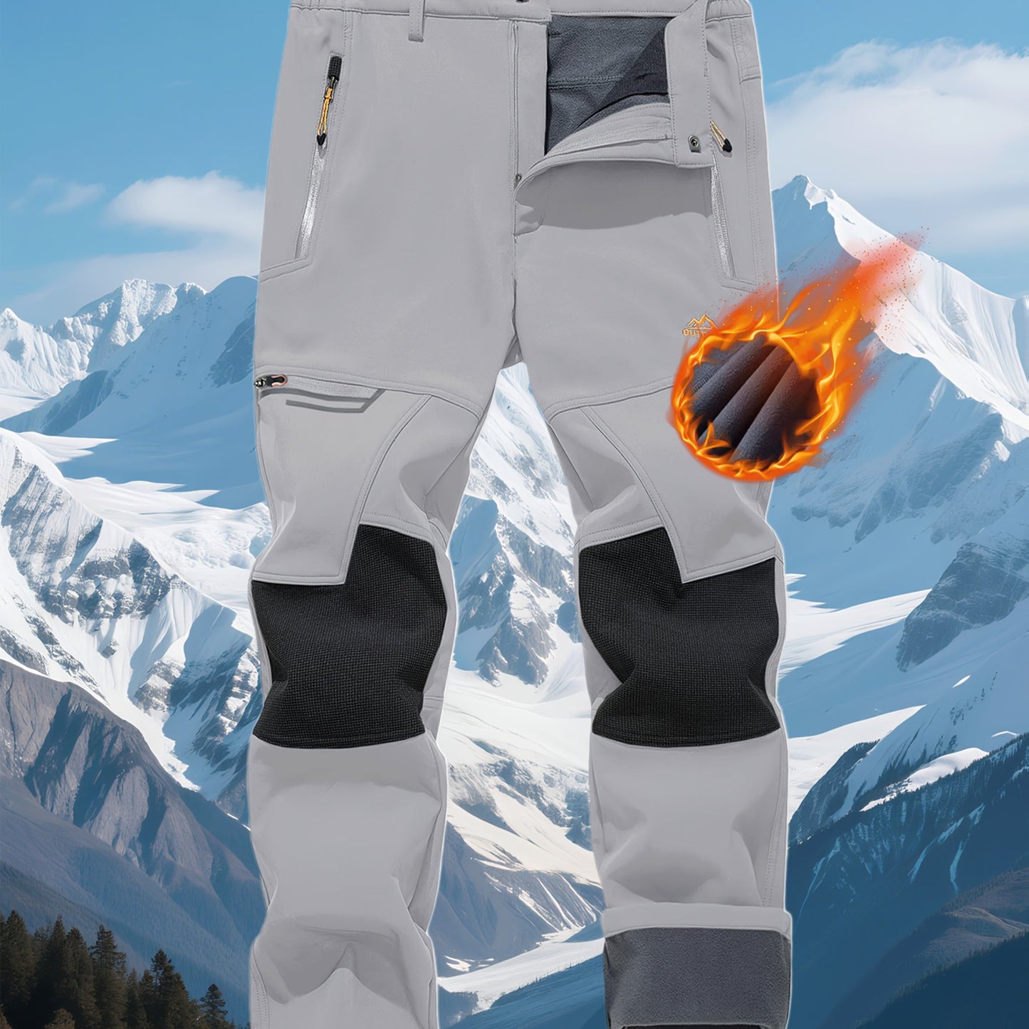 CRYSULLY Men's Winter Fleece Softshell Pants With Warm Lining Zippered Pockets