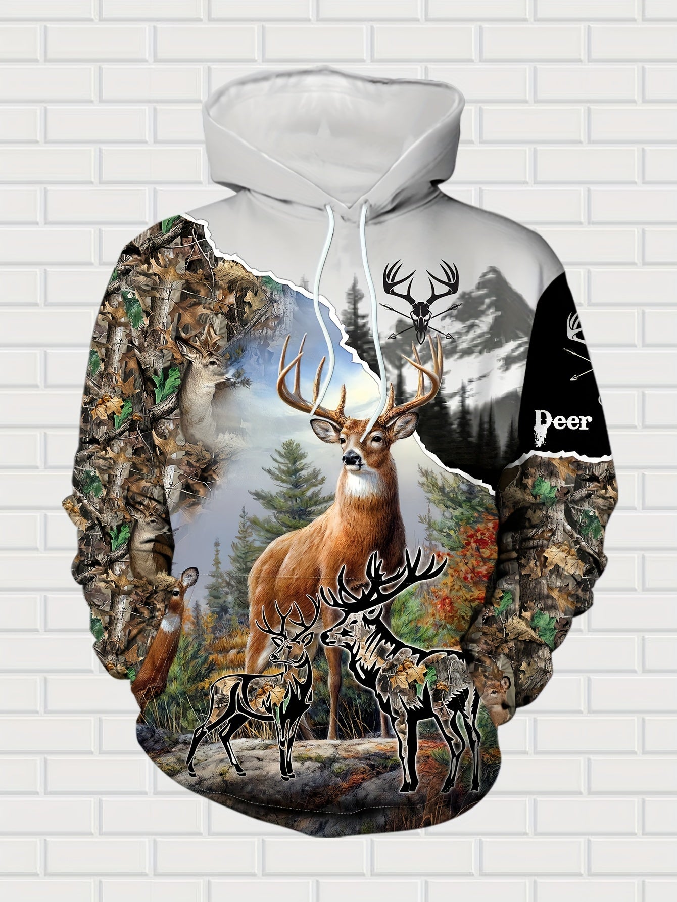 Men's Casual Hoodie And Pants Set With Forest Themed Prints
