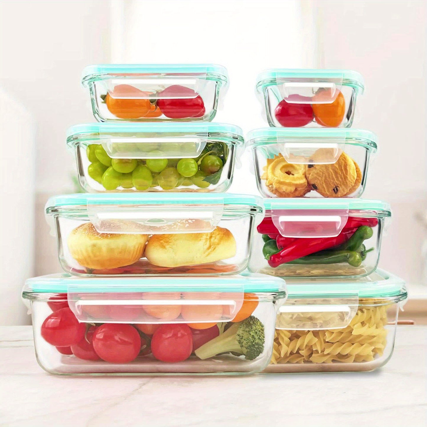 16pcs Sealed Glass Food Storage Containers, Lunch Boxes, Microwave Ovens, Ovens - Perfect For Salads, Fruits, Vegetables, And Sandwiches, Lunch Boxes | Sealed Storage | Durable Glass, Food Storage Containers (8 Lids+8 Contain