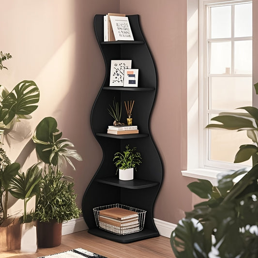 BYBLIGHT 5 Tier Corner Shelf Wall Bookcase For Living Room