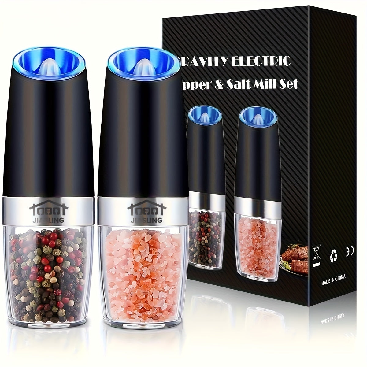 JIASLING Gravity Electric Salt And Pepper Grinder With LED Light