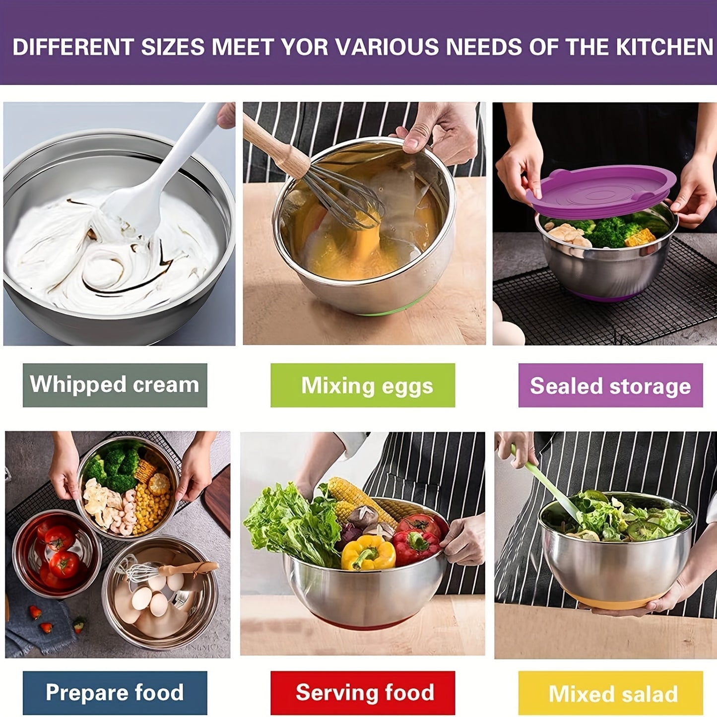 SKROAM Nesting Stainless Steel Mixing Bowl Set With Airtight Lids