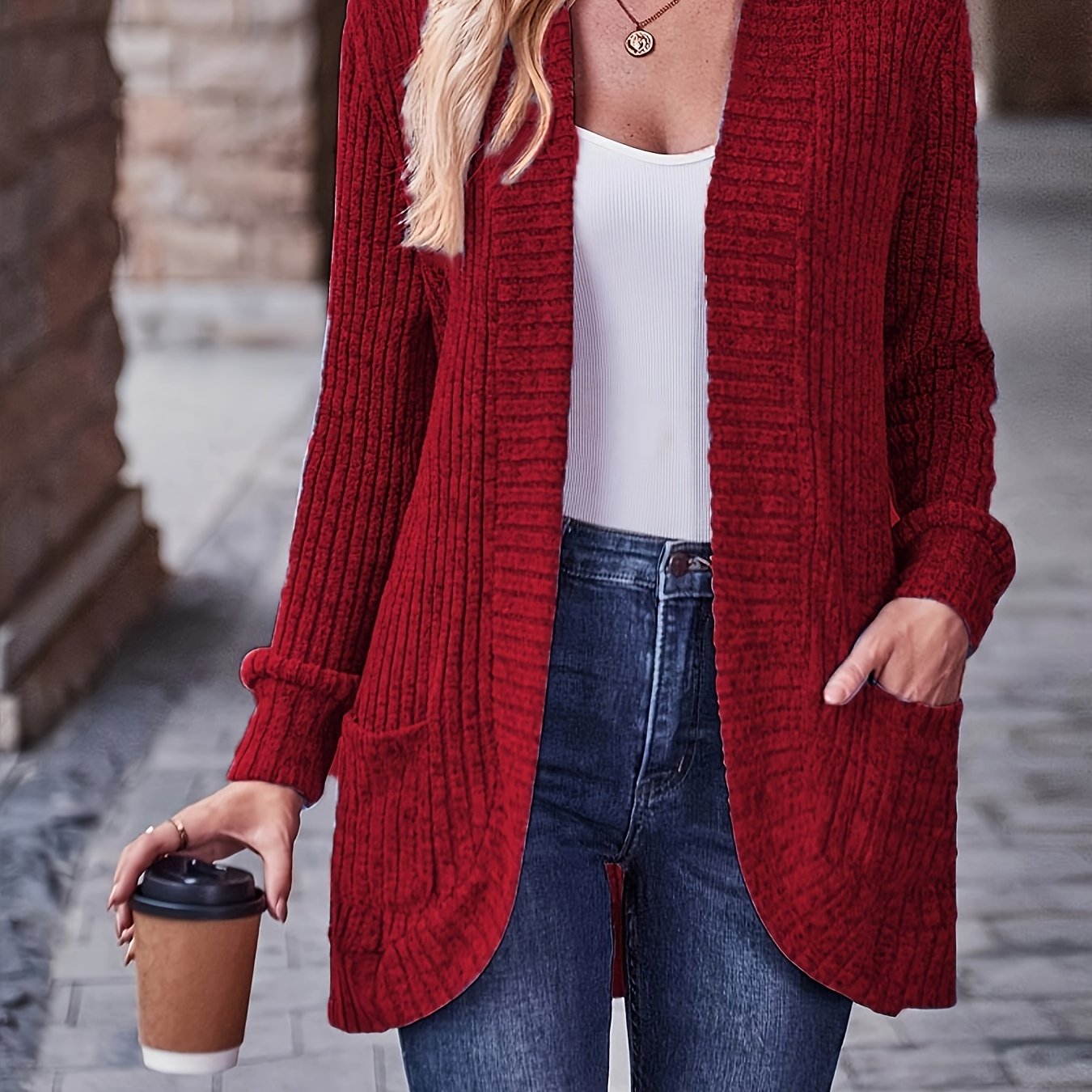 Women's Loose Fit Long Sleeve Blouse With Open Collar Pockets