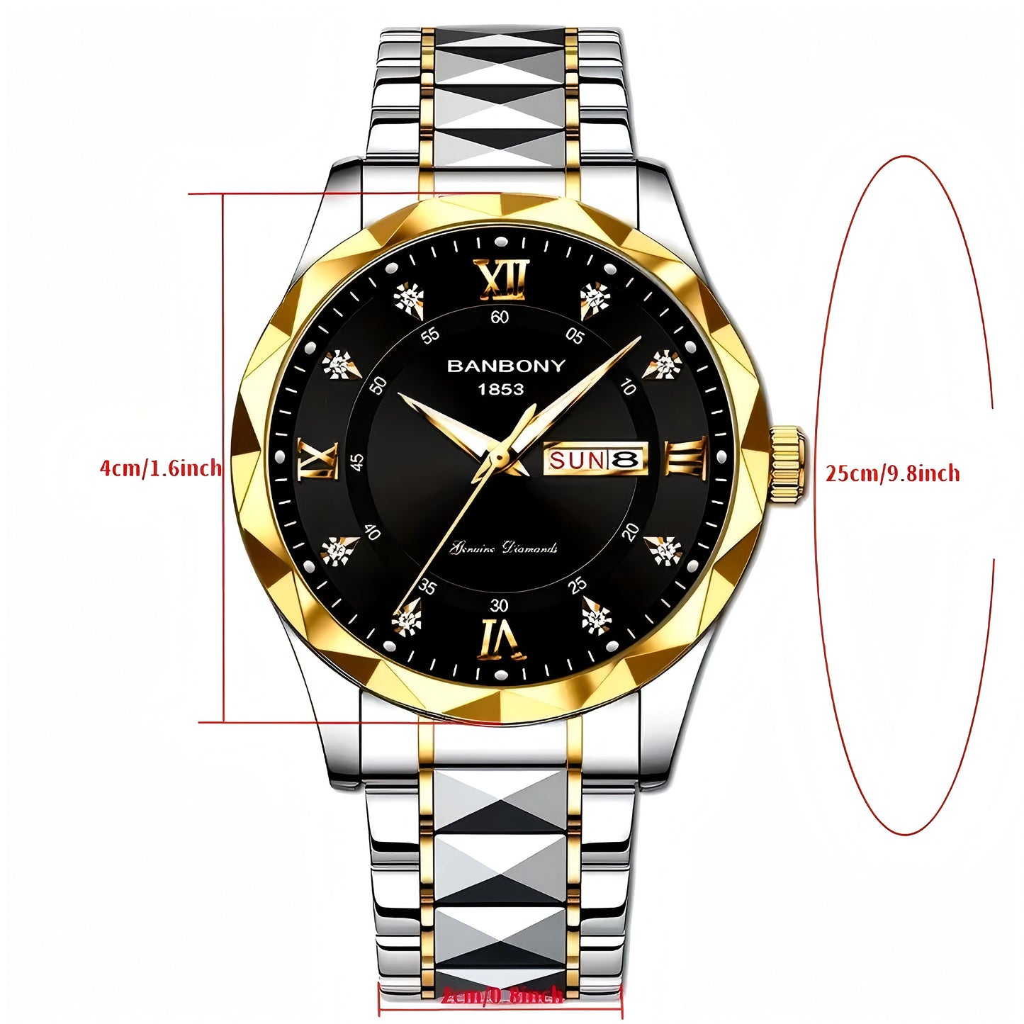 BANBONY Stainless Steel Strap Multifunctional Watch Roman Numerals Rhinestones