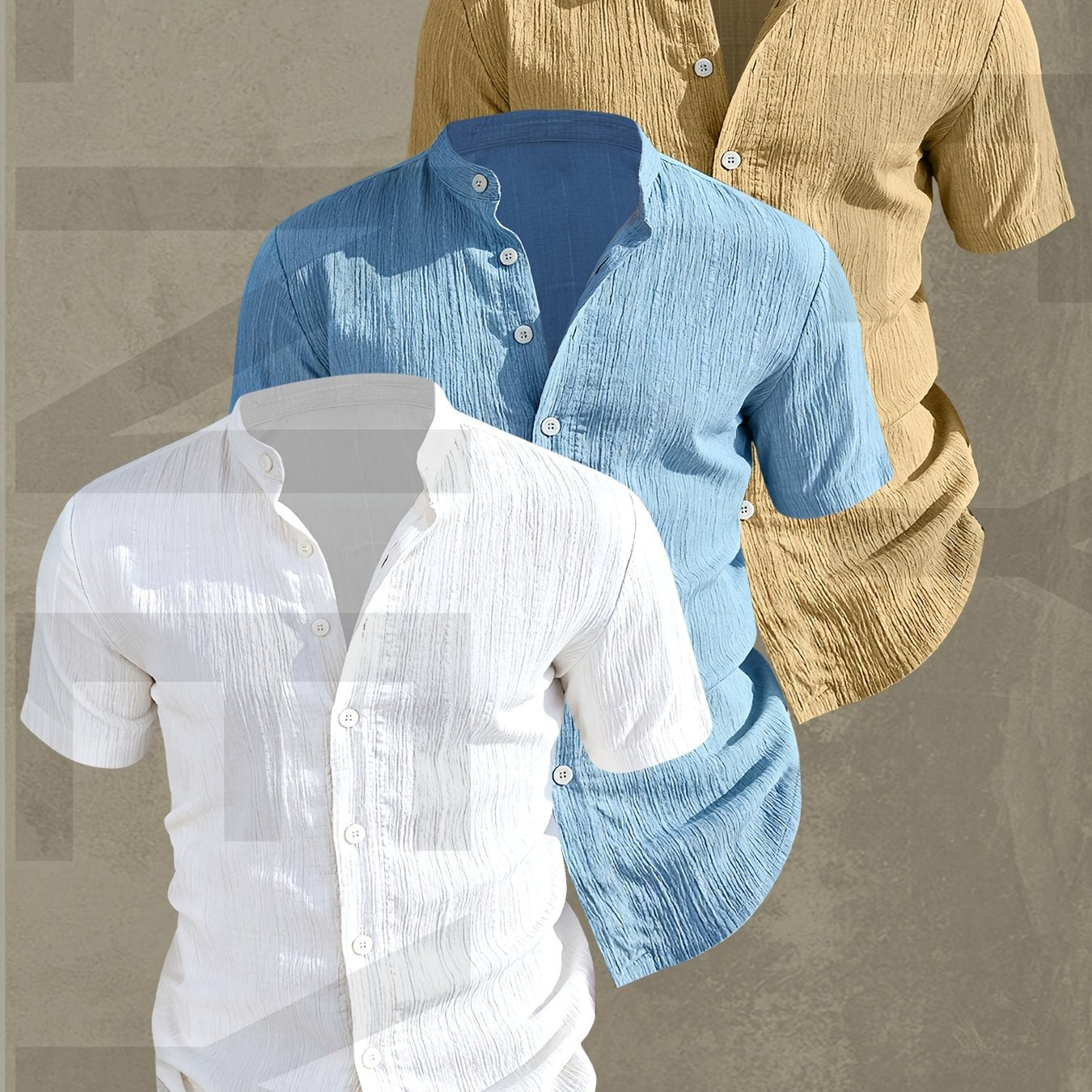 Lightweight Men Short Sleeve Shirt Stand Collar Casual Summer Wear
