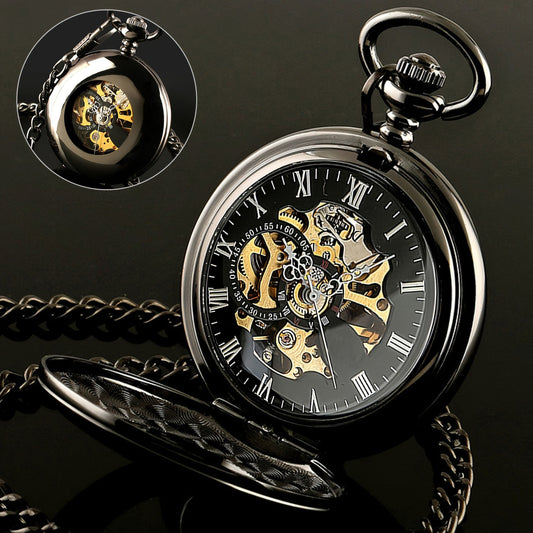 EEEKIT Skeleton Mechanical Pocket Watch for Men Self Winding
