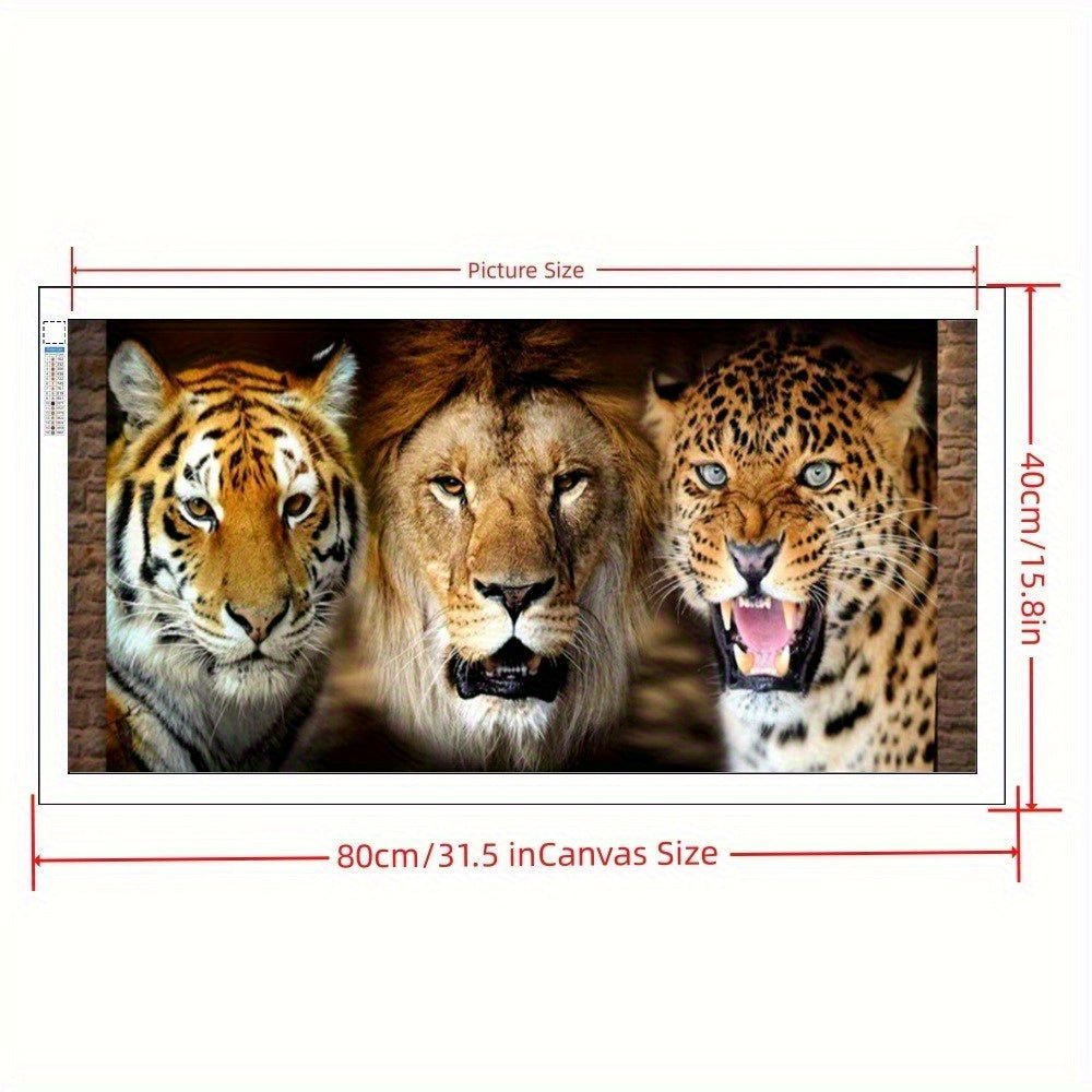 Diamond Painting Kit Full Drill Round Tiger Lion Leopard Silhouettes