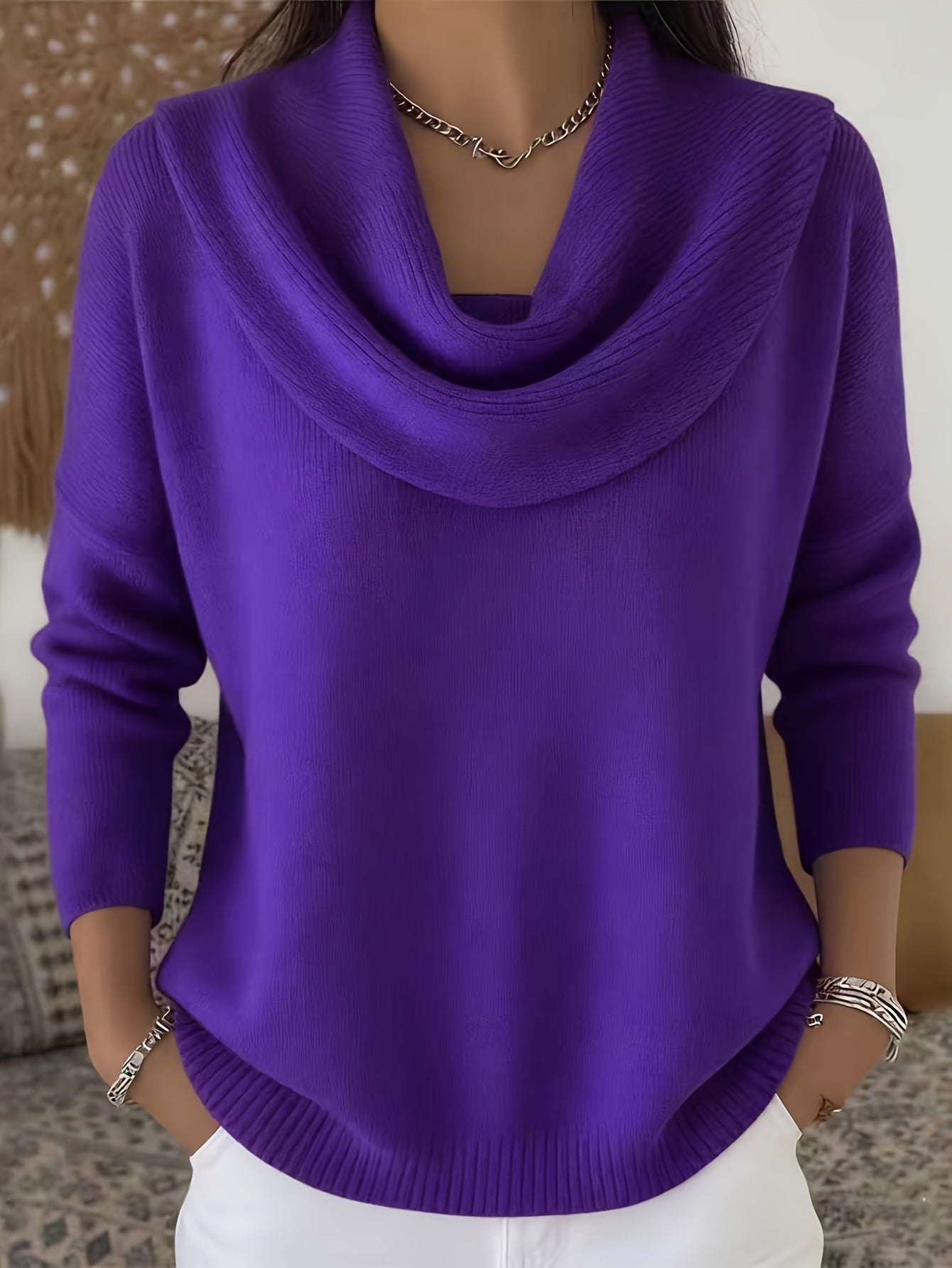 Women'S Cozy Lapel - Plain Long Sleeve Sweater, Coated Collar Style, Relaxed Casual Top for Fall And Winter, Washable And Easy to Store, Ideal for Everyday Or Weekend Outfits