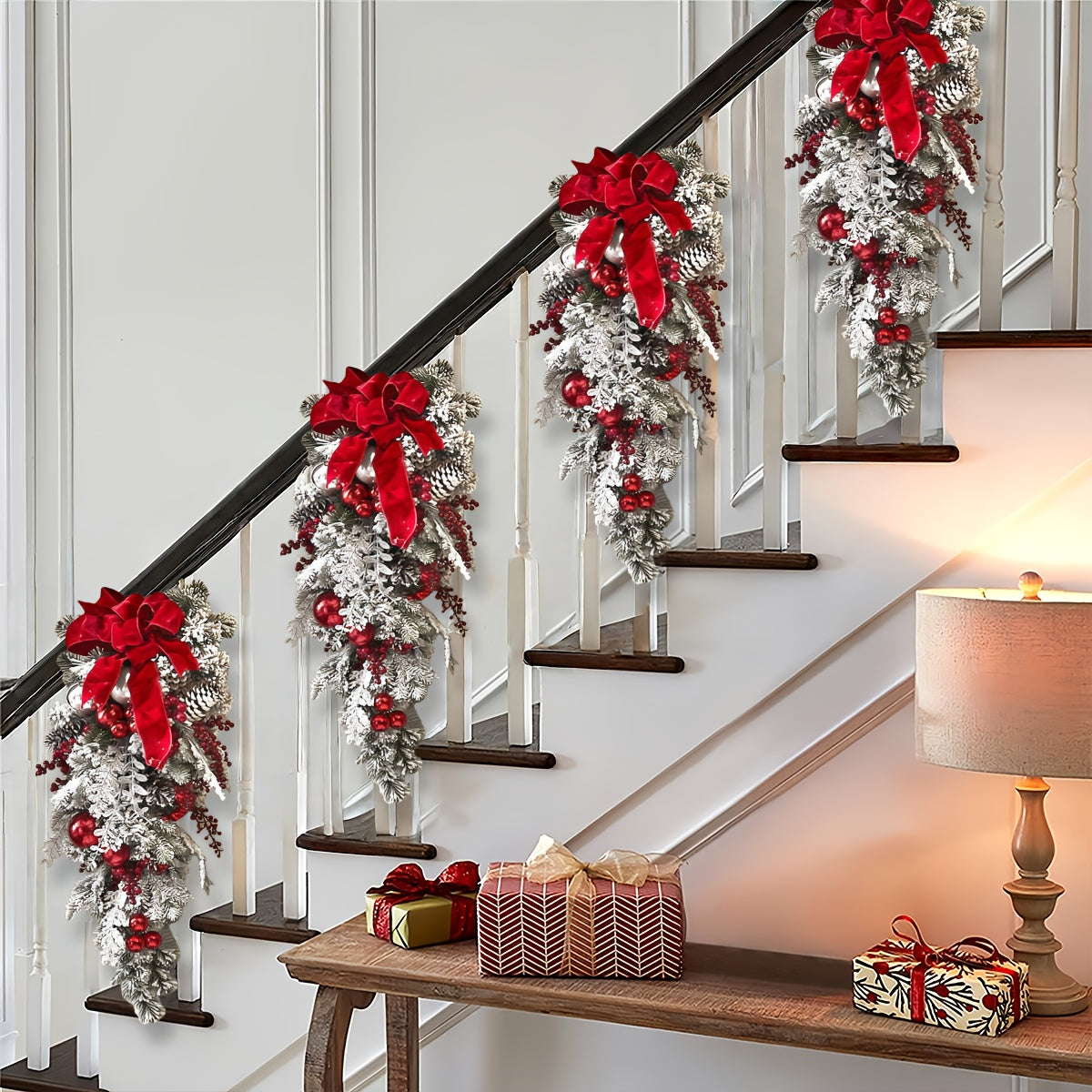 Artificial Christmas Teardrop Swags Wreath For Stair Railings