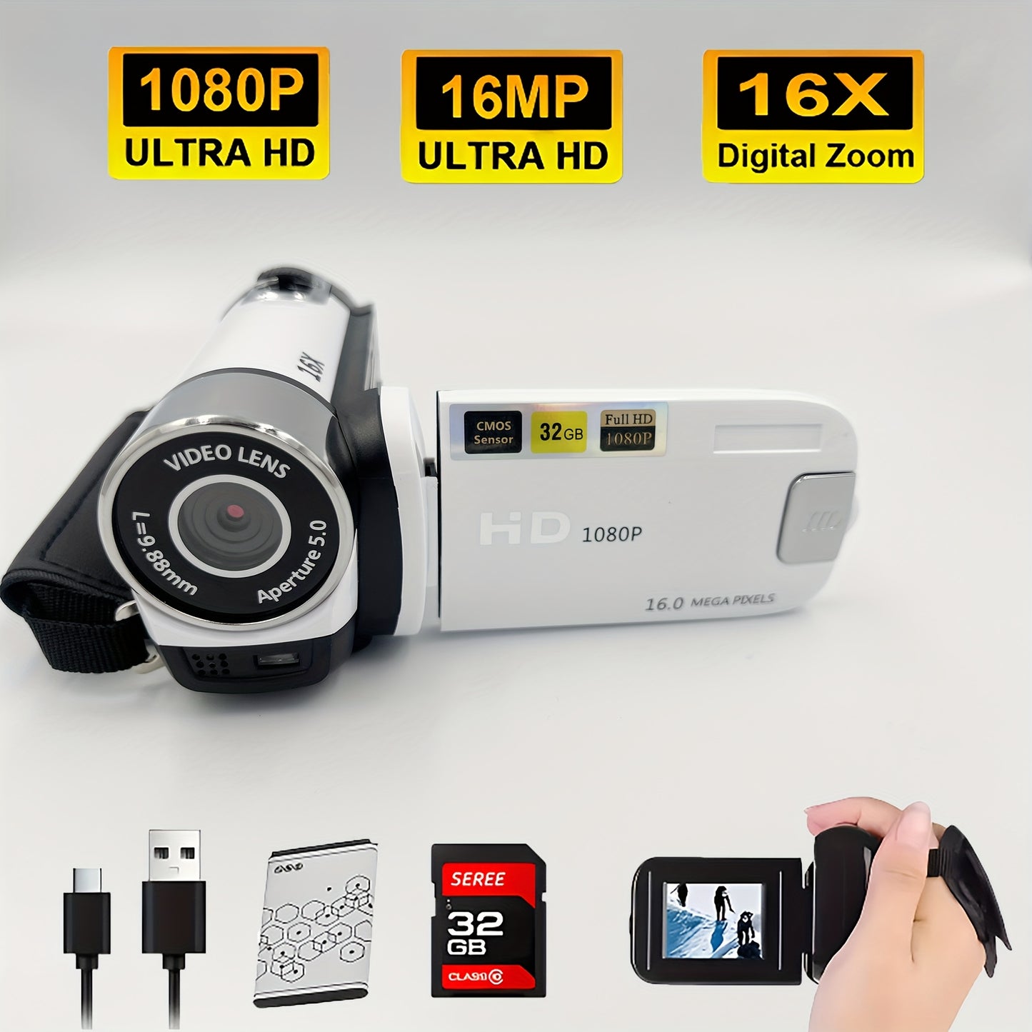 Latest 270° LED Flip Screen Camera: 16x Zoom, 1080P, 2.7" Display, HD Wide Angle. Perfect for Outdoor Shooting, Takes Photos, Uploads to Phone, Camera & Camcorder Combo Easy to Operate, Perfect Gift for Black Friday And Hall
