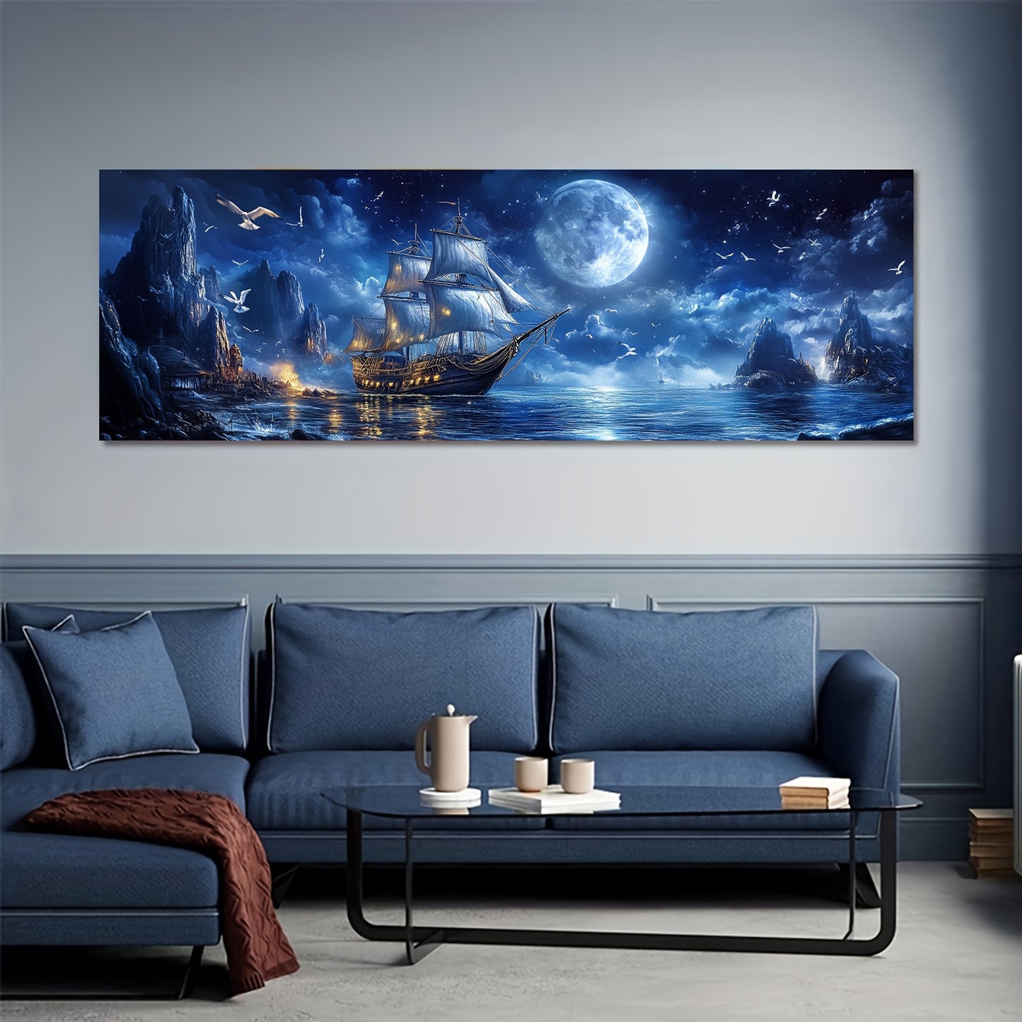 Pirate Ship Moonlight Diamond Painting Kit Wall Art