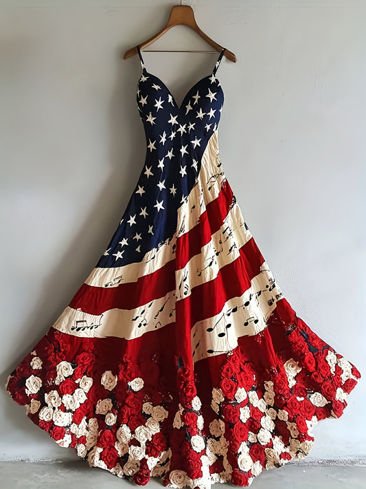 National Flag Maxi Dress A Line Sleeveless V Neck
