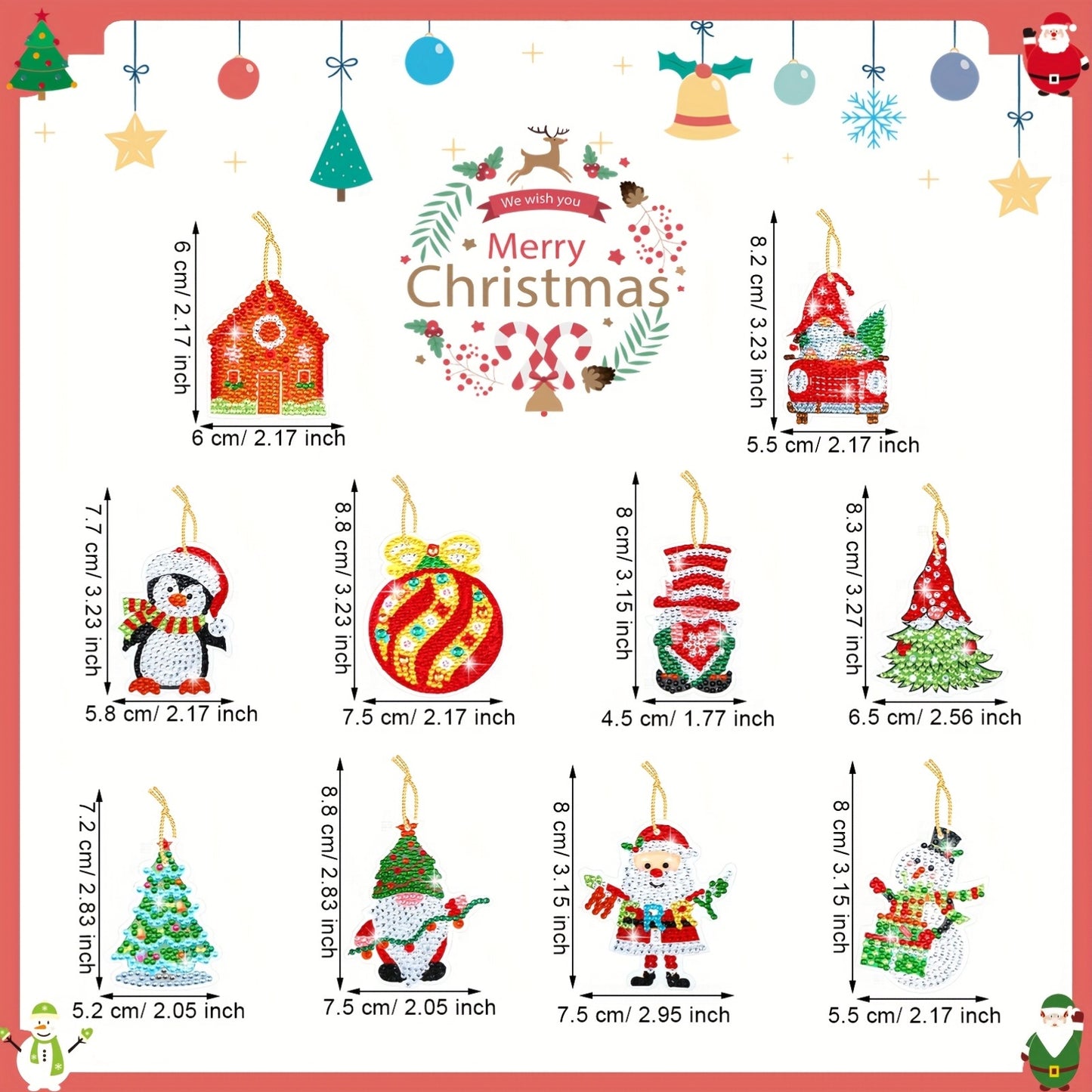 Chuangdi 64pc Diamond Art Ornament Kit For Christmas Craft