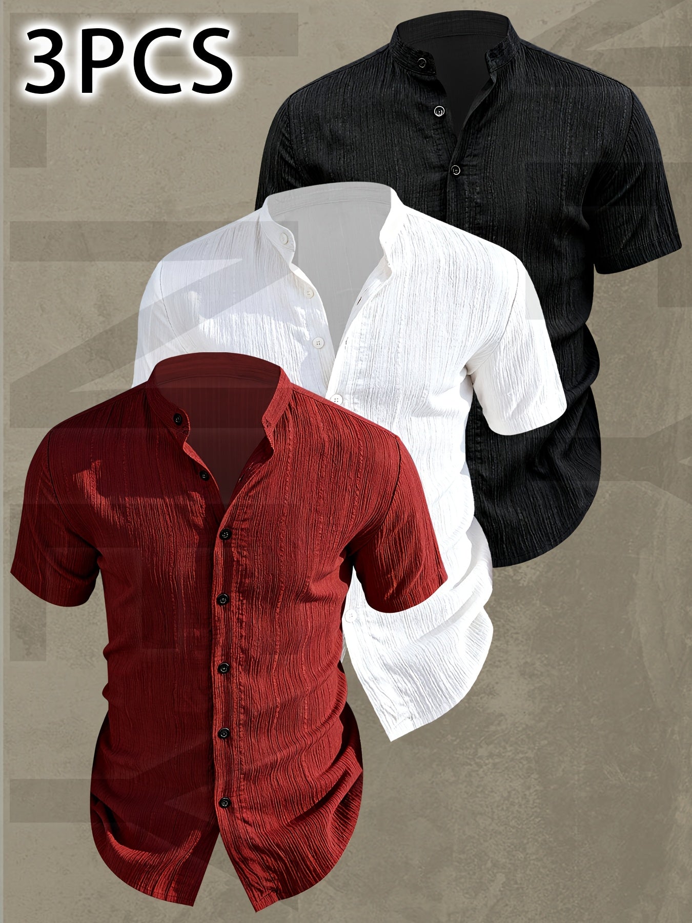 Lightweight Men Short Sleeve Shirt Stand Collar Casual Summer Wear